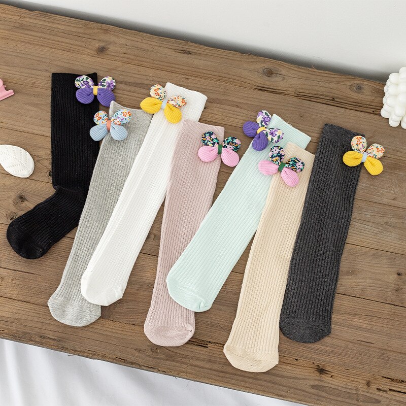 Chaussettes en coton peigné sans talon pour filles, bas de printemps et d'automne à mollet, princesse à fleurs, pour enfants de 1 à 15 ans