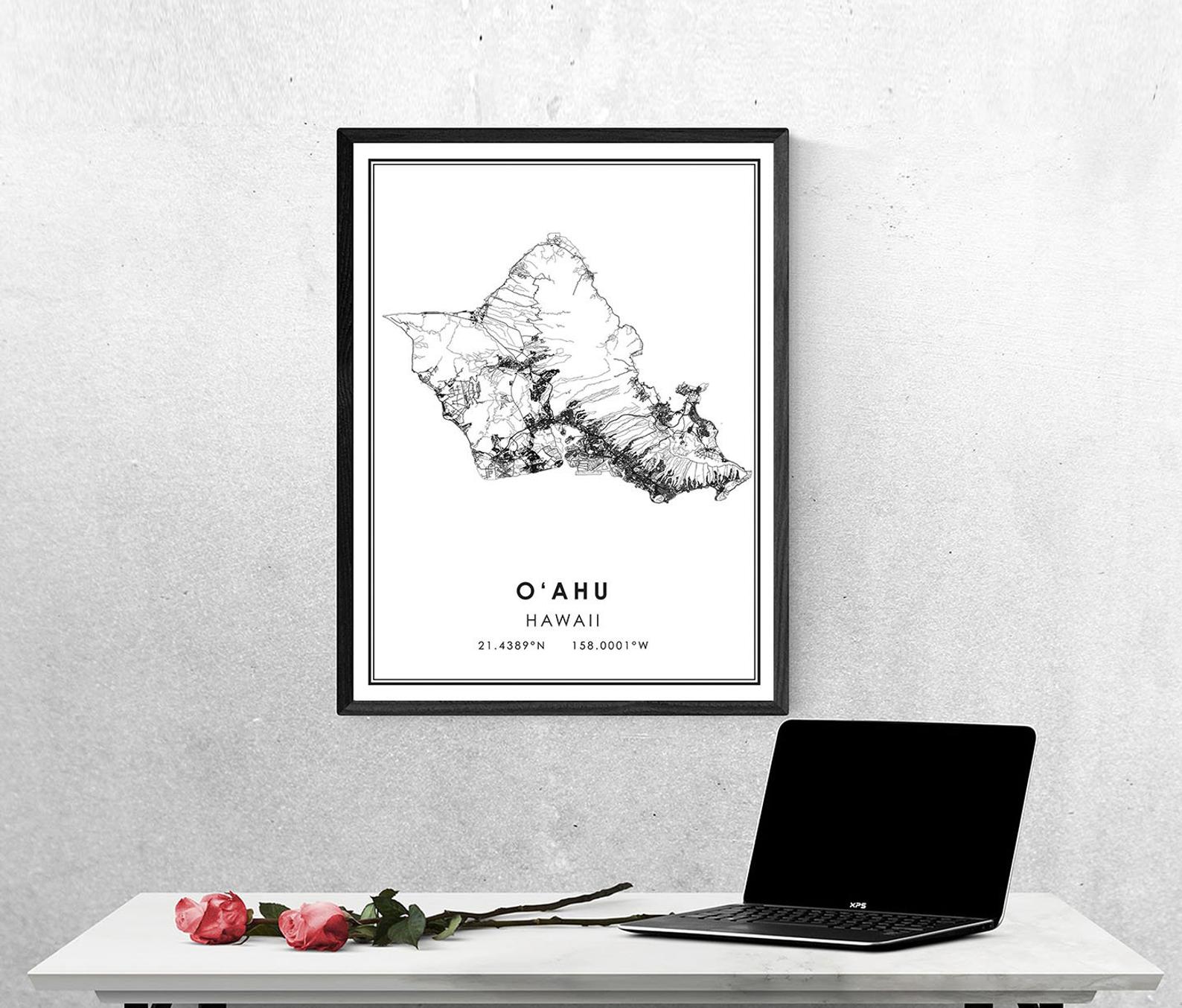 Oahu map print poster canvas | O‘ahu Street map | Hawaii Oahu city map print poster canvas