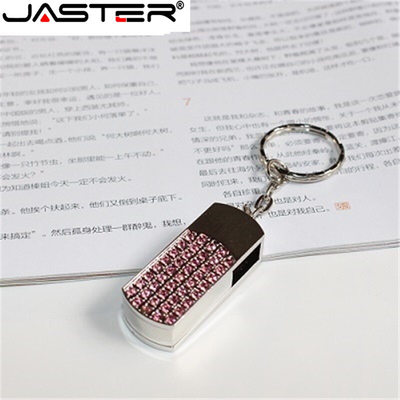 Jaster penn drive metall nøkkelring 64gb 32gb 16gb 8gb 4gb metall krystall rotasjon usb flash drive pendrive vanntett usb stick