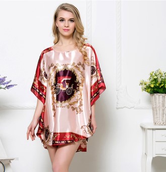 Ladies Silk Pajamas nightdress BianFuShan female short sleeved summer 7050