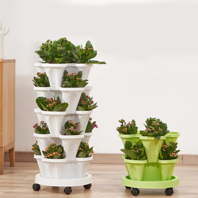 Macetas apilables con agujeros de drenaje, maceta de plástico para flores, Permeable, creativa