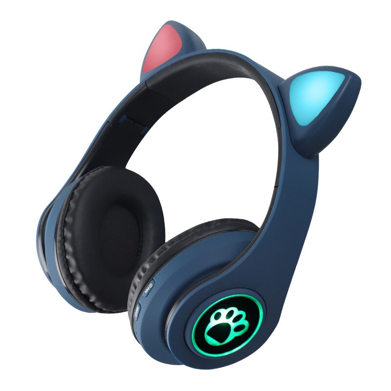 Wireless Headphone Bluetooth5.0 Headset Cat Ear Earphone LED Lights With Microphone For PC Laptop Phone: blue