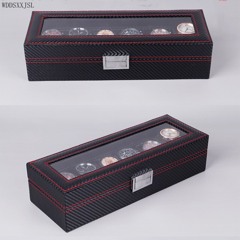 WDDSXXJSL carbon fiber leather 10 digit rectangular watch box jewelry display storage box home decoration packaging box