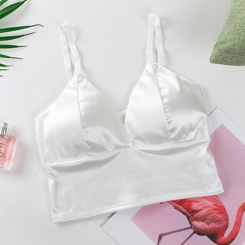 Naisten putki toppi silkki mukava crop toppi seksikäs camisole langaton kesä v #39 pääntie hihattomat alusvaatteet: Valkoinen