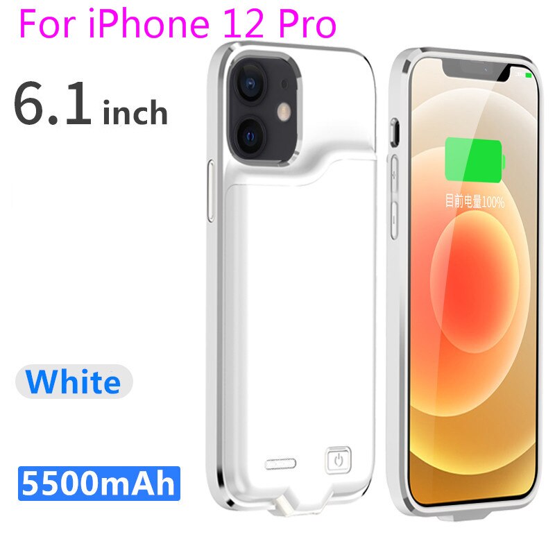 I12 Silm Silikon stoßfest Batterie Ladegerät Fall Für iPhone 12 Pro Max Power Bank Fällen Für iPhone 12 Mini Lade abdeckung Capa: i12 Pro-White