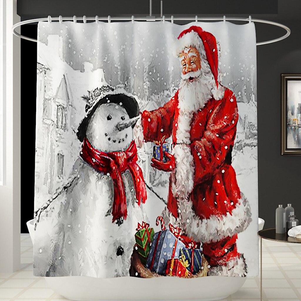 4 st badmatsset jultoalett tomte jultryck toalett badrumsmatta halkskydd och duschdraperi set för hembadrum: A
