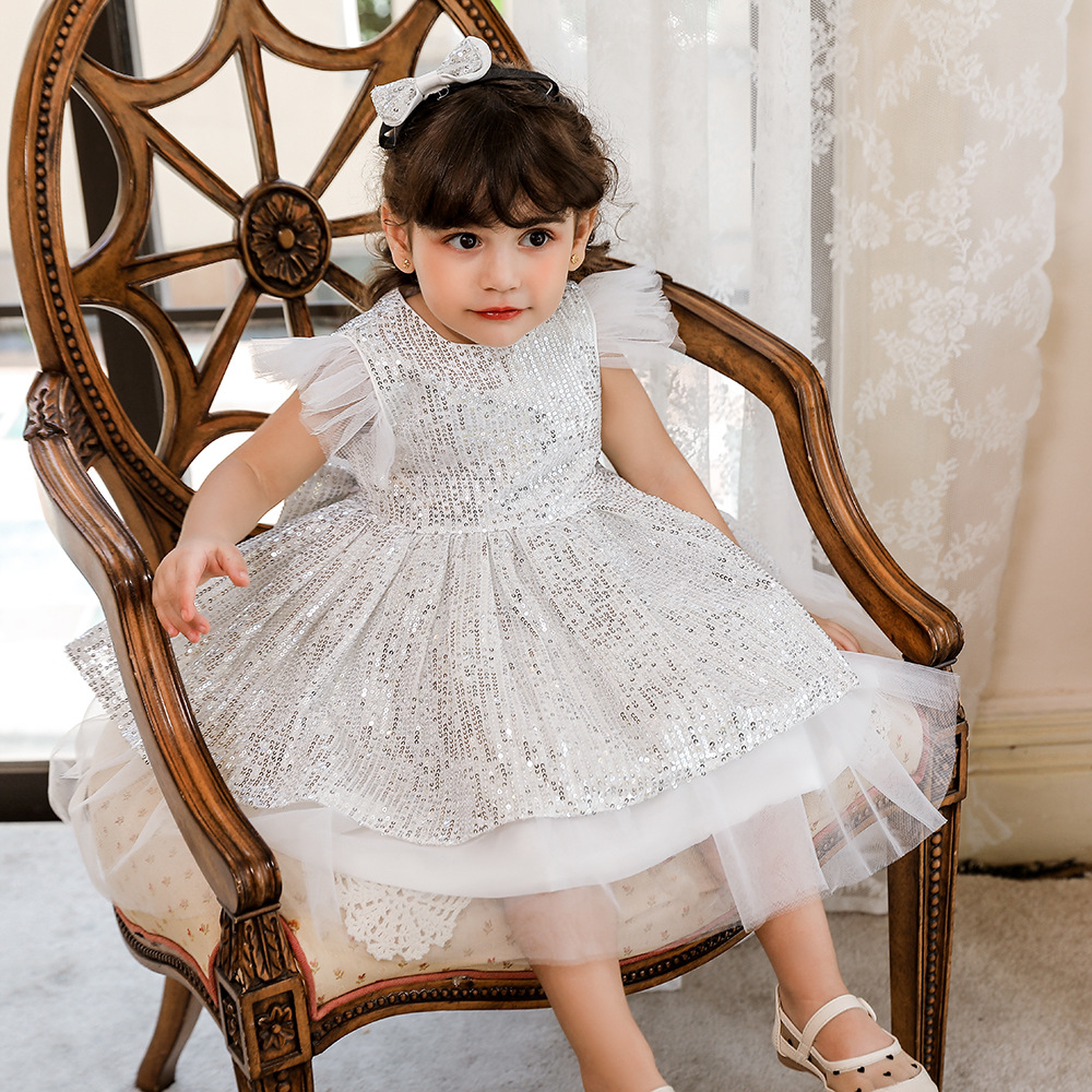 Vestido plateado de Navidad para niñas pequeñas, traje de lentejuelas para recién nacido, de cumpleaños, Año , 3 años, 1,2