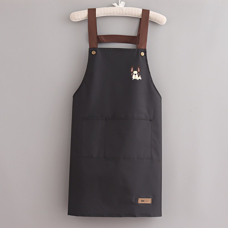Waterproof Aprons Women Kitchen Accessories Simple Men Apron Strap Waist Thin Work Clothes With 2 Pockets Cartoon Long Smock: black dog