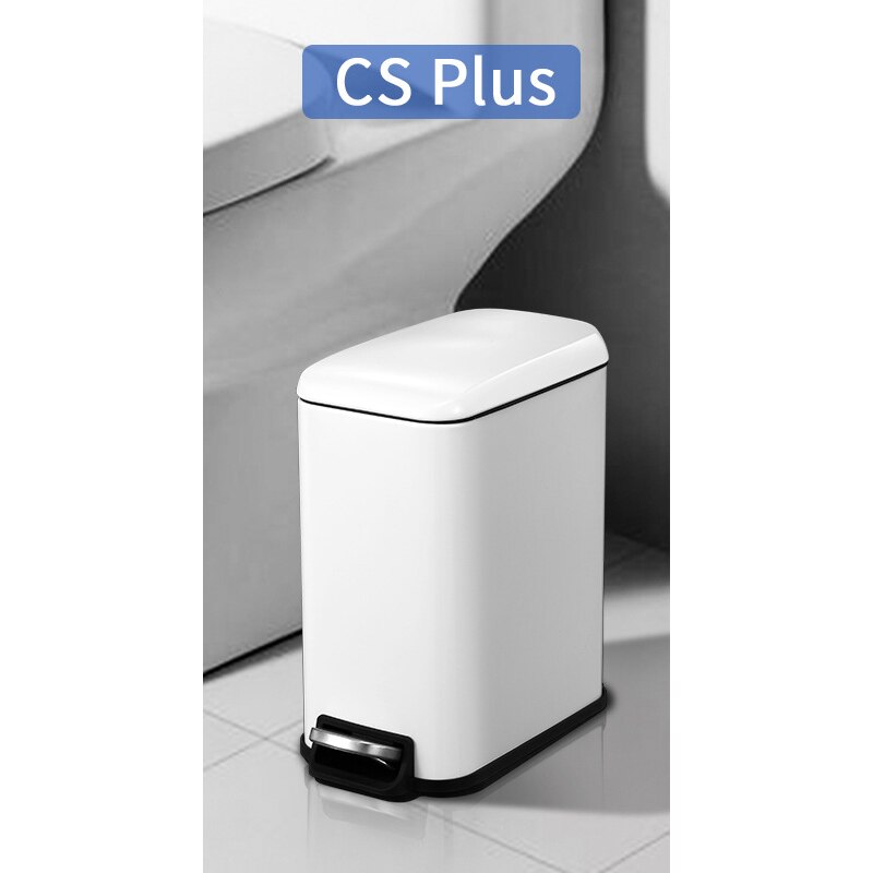 Cubo de basura Rectangular con Pedal para el hogar, papelera de basura portátil, Cubo de almacenamiento de acero inoxidable para Cocina: white cs plus