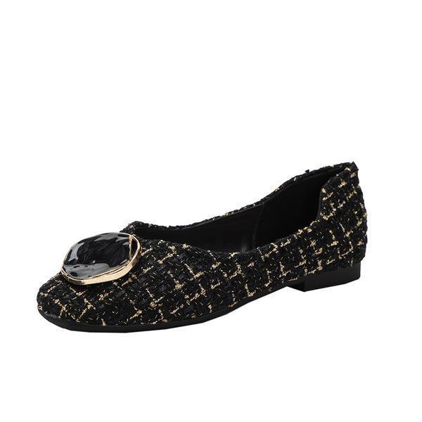 Casual damesschoen ronde neus ondiepe mond damesschoenen modis all-match grote maten vierkante jurk stof basic plat vetersluiting: 1 / 35