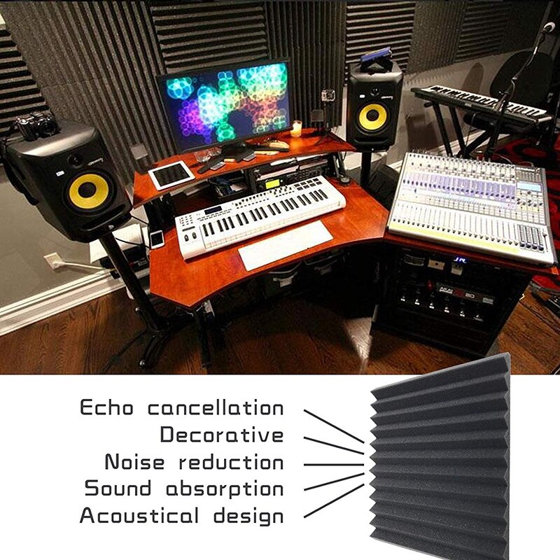 12 Pcs Black Acoustic Panels Soundproofing Foam Acoustic Tiles Studio Foam Sound Wedges 2.5 x 30 x 30cm
