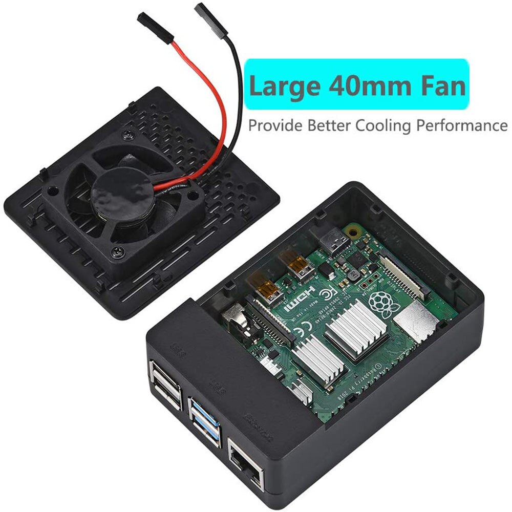 Iuniker raspberry pi 4 ventilador caso abs com dissipador de calor refrigeração 40mm ventilador silencioso simples removível capa superior para pi 4 modelo b/4b