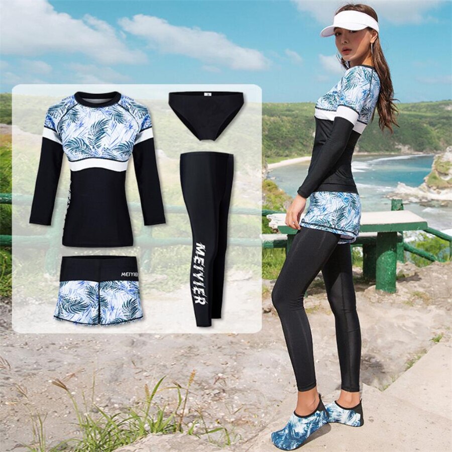 Modest burkini muslim swimwear womens full body swimsuit 4 Pieces islamic beachwear long sleeve bathing suit female