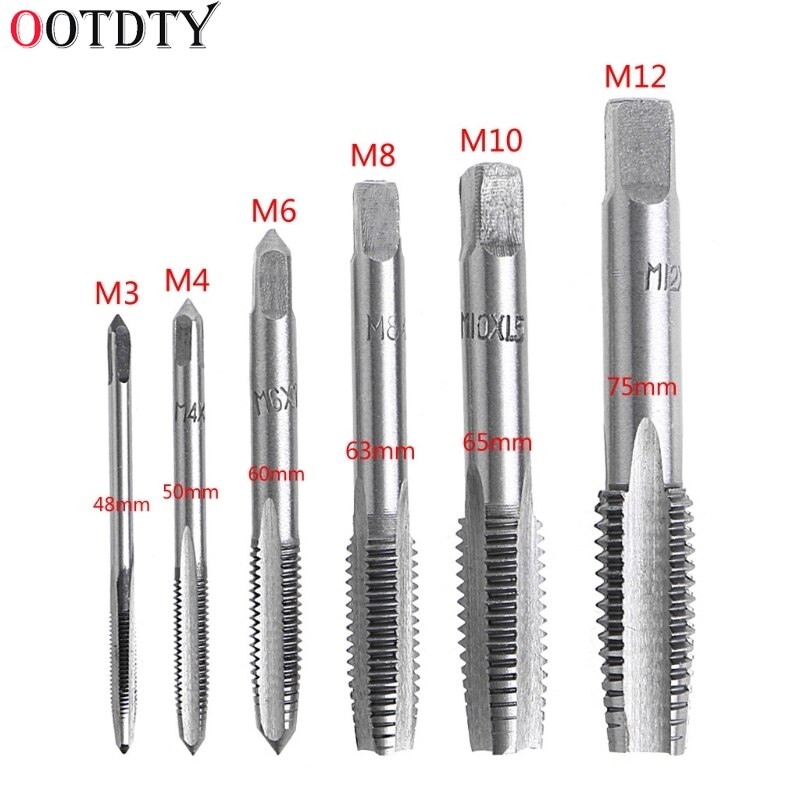 12 stuks handschroefdraadtappen draadtappen schroevendraaierbit  m3/m4/m6/m8/m10/m12 tapset passend voor handvat doe-het-zelf gereedschap accessoires