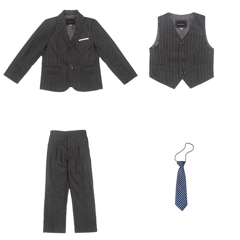 Children Formal Suits Flower Boys Wedding Party Performance Host Costume School Kids Striped Blazer Vest Pants 3pcs Outfits