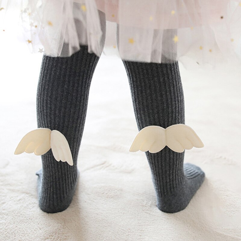 Adorável menina meia-calça anjo asas bebê cor sólida meias arco-nó fruta respirável malha algodão meias