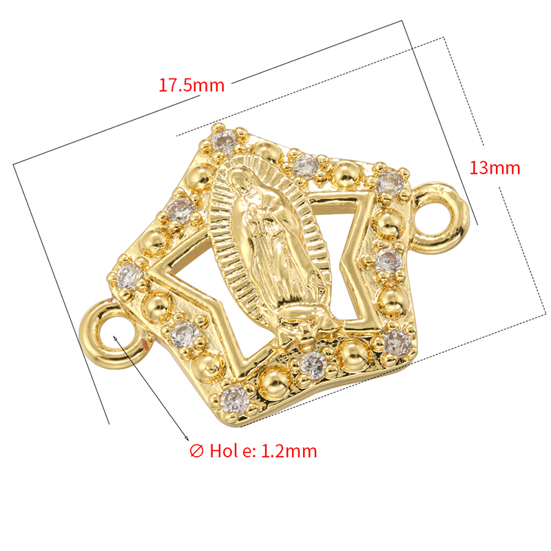 ZHUKOU-Colgante católico de la Virgen María de latón chapado en oro, manualidades con agujeros dobles, accesorios para collar y pulsera DIY: Bañado en rodio de imitación