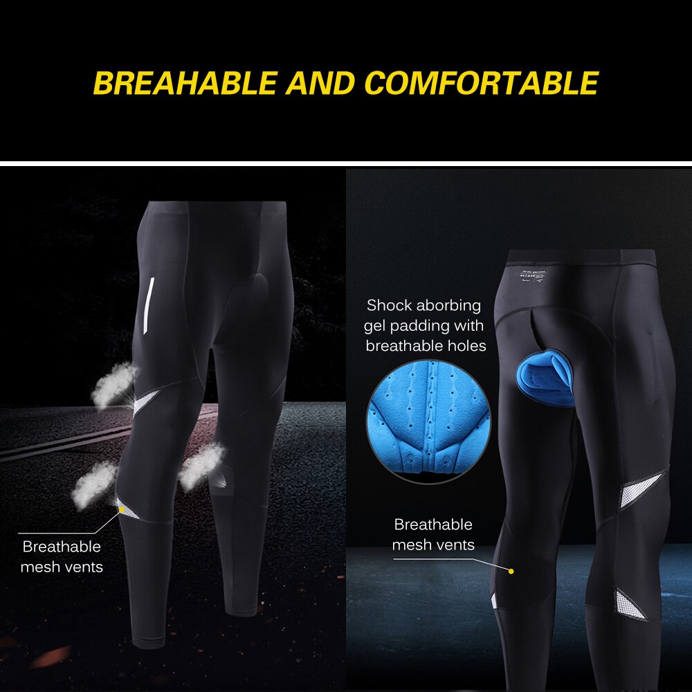 Men's Reflective Bicycle Pants Gel Padded Cycling Compression Tights Leggings Outdoor Riding Bike Pants