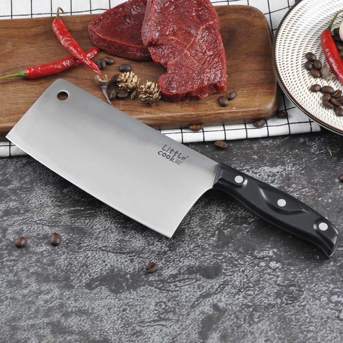 Little Cook Kitchen Chef Knife Fixed Blade Sharp Chinese meat Cleaver Vegetable cutter Meat Saws Cooking Tools Gadgets