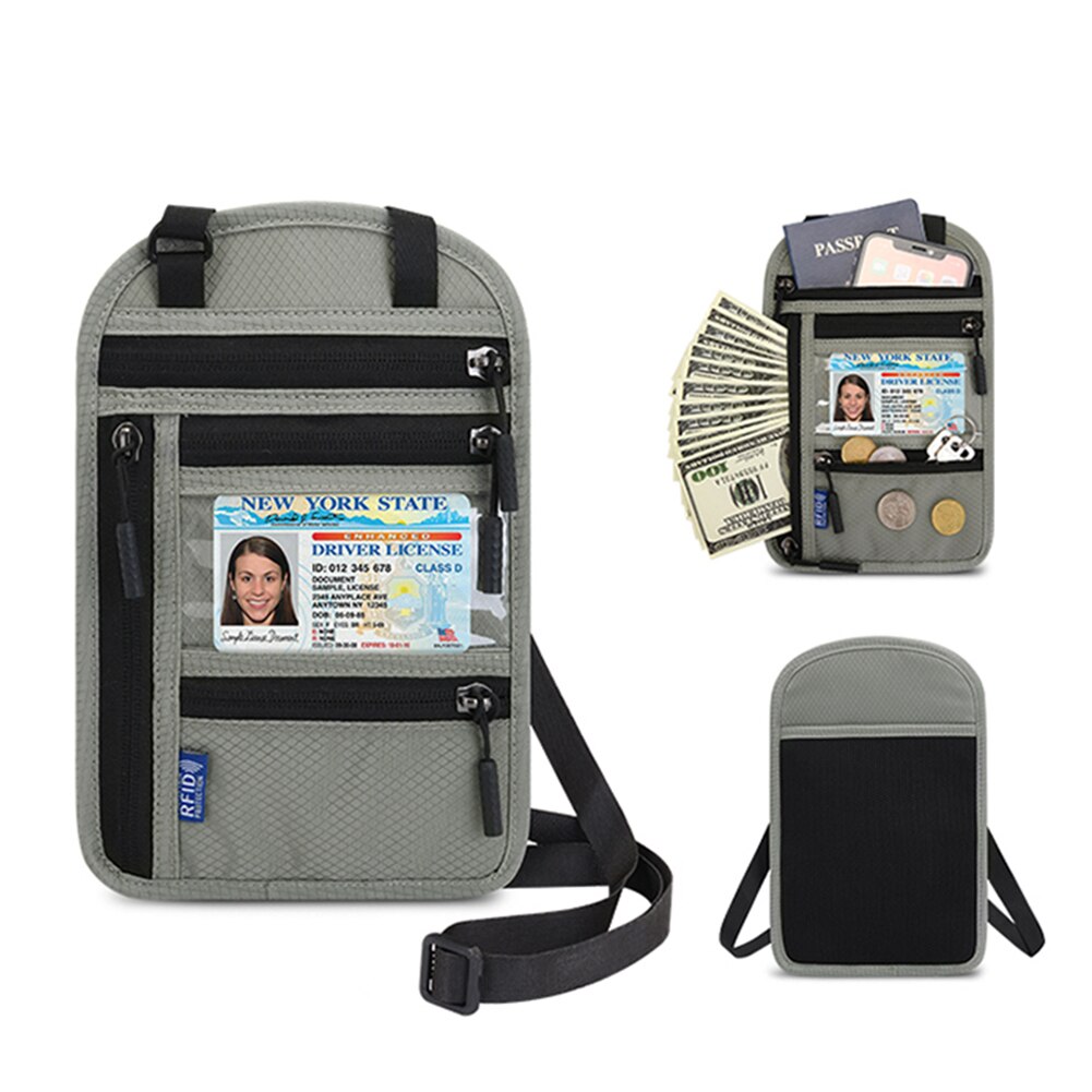 Sac de rangement pour documents de voyage, porte-passeport RFID ID, organisateur de cartes de crédit, bandoulière réglable, sangle de cou à utiliser pour unisexe