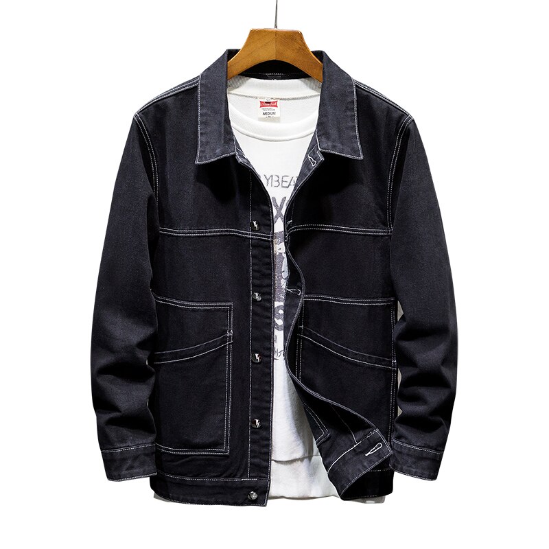 SHAN BAO – veste en Denim pour homme, classique, ample, décontractée, en coton, grande taille XL – 8XL, printemps-automne: 6XL (105 to 115kg)
