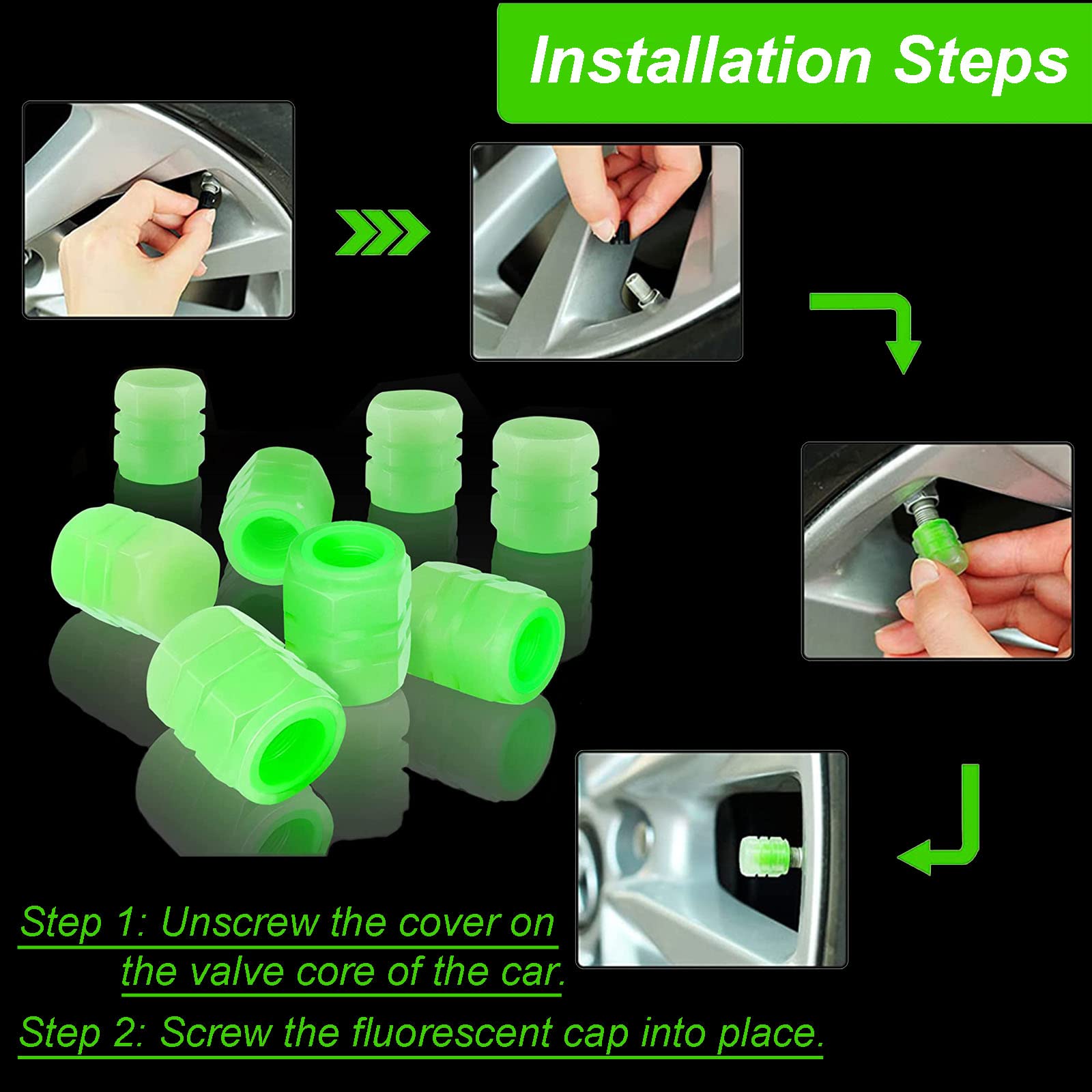 Tapas de válvula de neumático luminoso para coche, fluorescente, brillante, para motocicleta, bicicleta, Motor, cubo de rueda, decoración de vástago