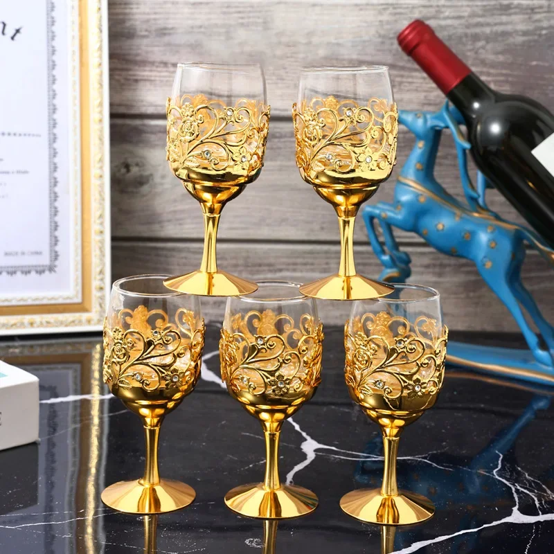 Copas de vino creativas Retro de Ramadán, copa de Vodka, licor, licores, flores doradas, copa de vino de boda de estilo europeo, Vasos