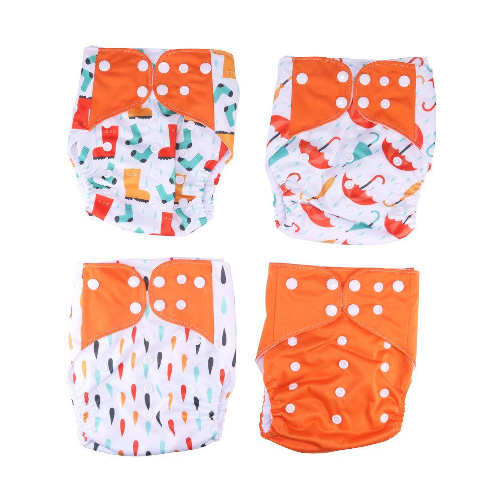 4 Pcs/Set Infant Eco-Friendly Diaper Adjustable Reusable Coffee Fiber Diaper Pocket Baby Nappy Cover Reusable Baby Diapers: orange
