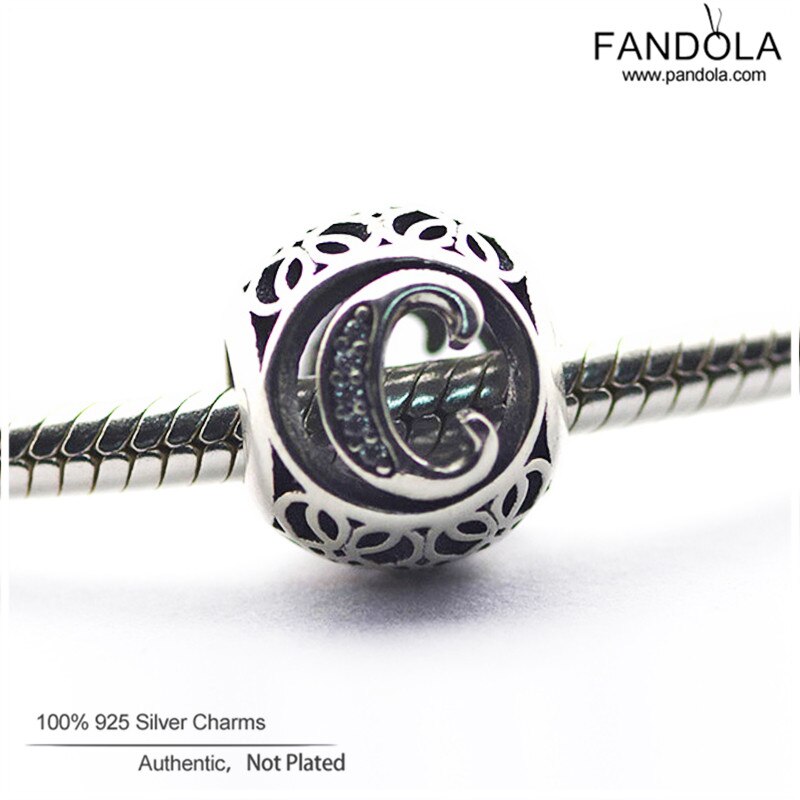 Authentieke 925 Sterling Zilver Alfabet C Vintage Brief Bedels Kralen voor Sieraden Maken Fit Europe Armbanden DIY Accessoires
