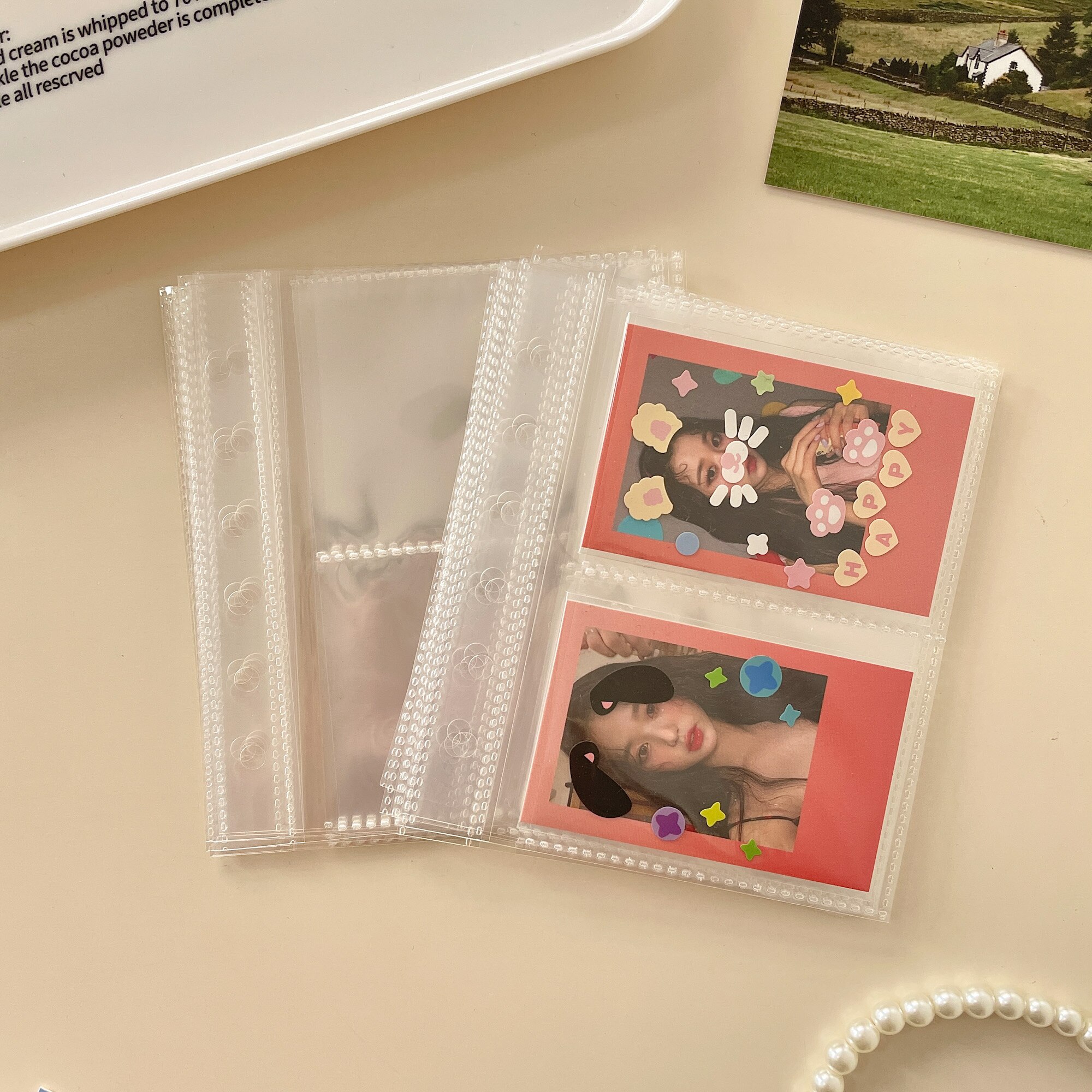 DIY Idol Cards Pink Square Loose Leaf Notebook Clear Photo Collage Card Star Admirer Square Binder 꾸미기 Korean Stationary: 20pcs A  Photo Bags