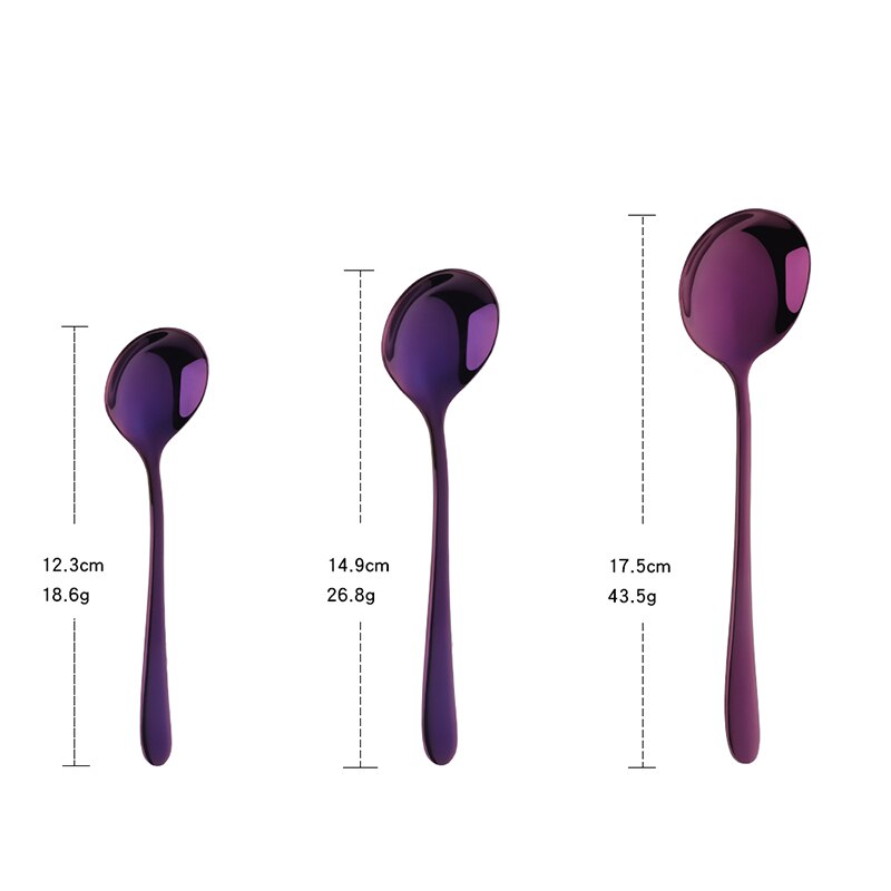 3 pçs preço barato espelho polonês colher de mel colheres de degustação de aço inoxidável conjunto colher de jantar colher de sobremesa colher de café utensílios de mesa: purple3pcs