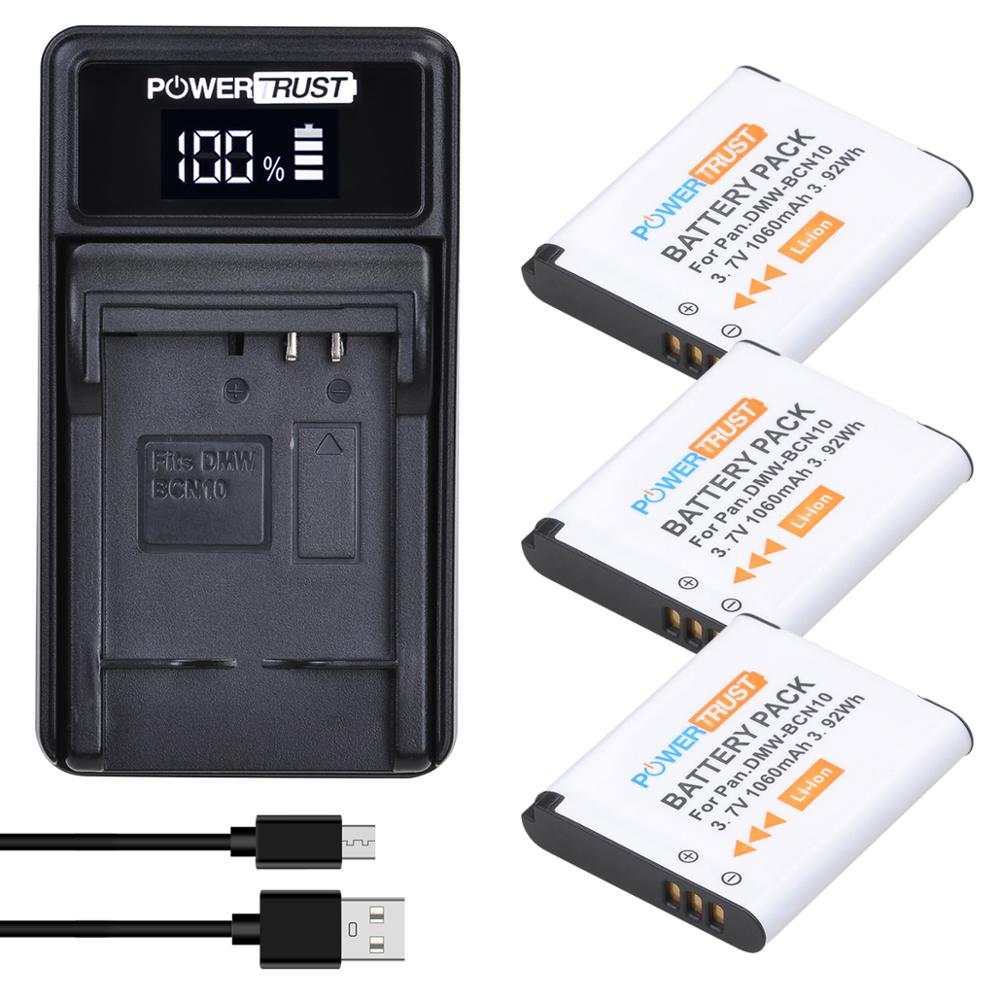 Dmw-bcn 10e 1060 mah dmw-bcn 10 bcn 10 bcn 10e batteri og lader for panasonic lumix dmc -lf1,  dmc  lf1, dmc -lf1w lf1k kamera: 3 batterier og lader