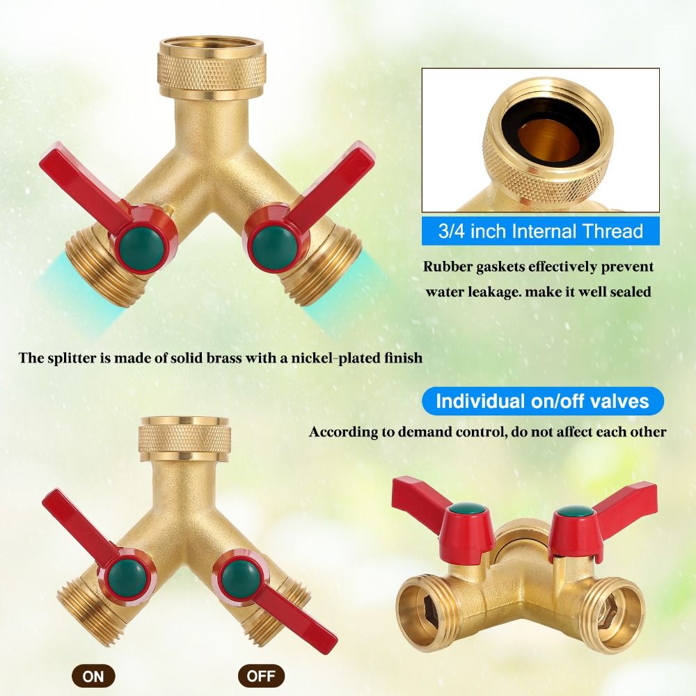304 Stainless Steel Brass Garden Hose Splitter Extension Handles Y-Valve 3/4 GHT Threads Garden Hose Splitter