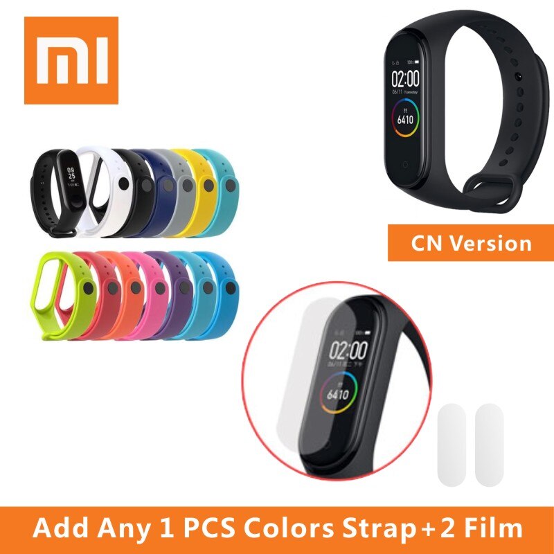 Original Xiaomi Band 4 Smart Bracelet 0.96'' AMOLED Color Touch Screen Heart Rate Fitness Wristband Mi band 4 Global Smart watch: CN N 2 Films 1 Strap