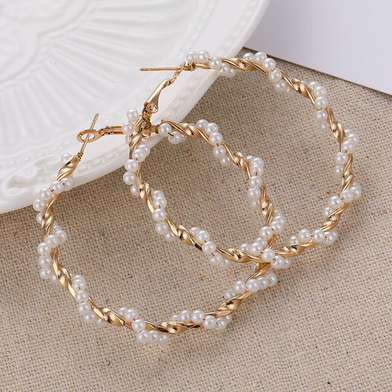 Übergröße Perle Band Ohrringe für Frauen übertreibt Perle Kreis Ohrringe Brinco ErkläSprosse Modeschmuck