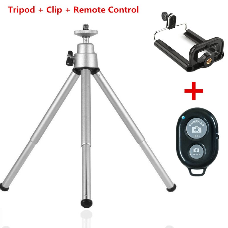 Tripod için telefon Tripode kamera standı tutucu cep telefonu için Mini Tripod akıllı telefon Bluetooth uzaktan telefonu tripodlar Metal: Silver Tripod Set