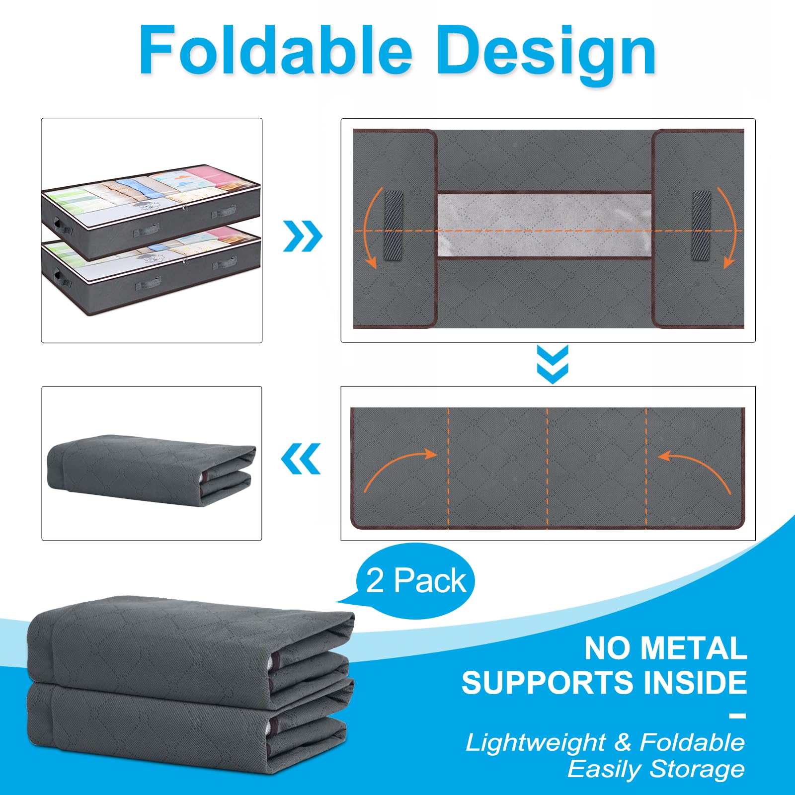 Contenedores de almacenamiento debajo de la cama de 90L, organizadores de armario plegables, bolsas móviles con ventana transparente y asas reforzadas para ropa de cama