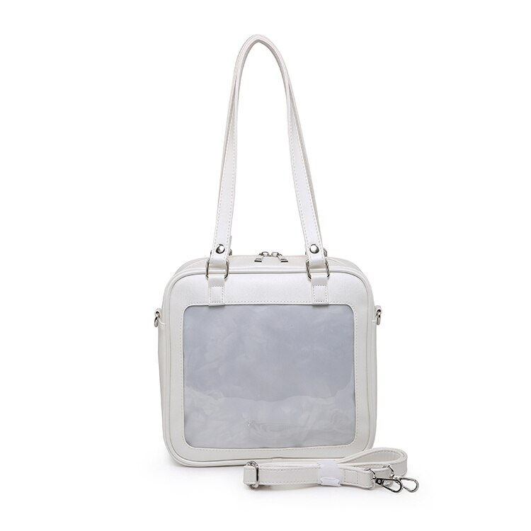 Japanses mochila feminina quadrada itabag, bolsa de couro pu de 3 saídas, mochila escolar feminina kawaii, saco transparente para ita de compras: White B