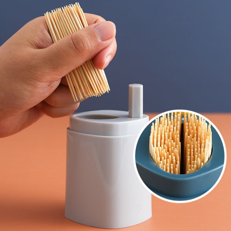 Toothpick Holder Box Press Auto Pop-up Toothpick Container Storage Bottle Jar 200pcs Disposable Bamboo Toothpick Tooth Care