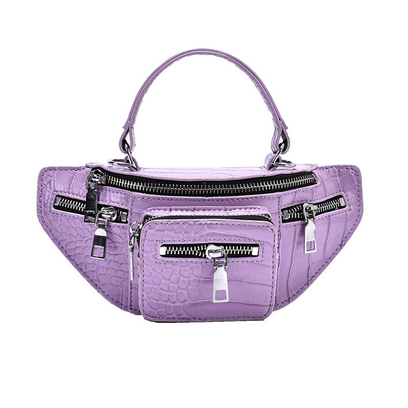 Bolso de hombro para mujer con de cocodrilo morado, bolso de pecho de Fannie, bolso de mensajero de cuero de