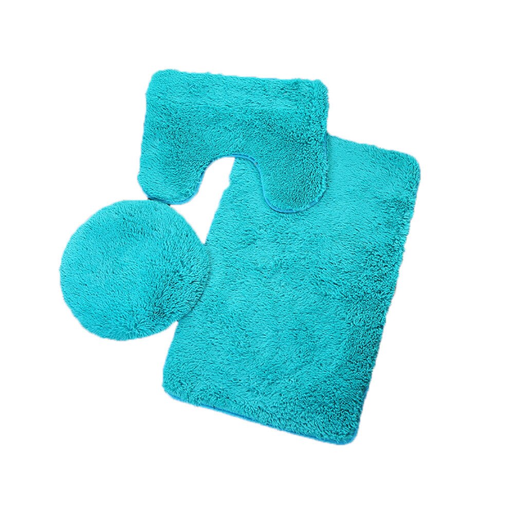 Set di tappetini antiscivolo per bagno in 3 pezzi tappeto per wc flanella Set di tappeti per doccia antiscivolo coperchio per wc per uso domestico tappeto per doccia tappeto per pavimento: Sky Blue