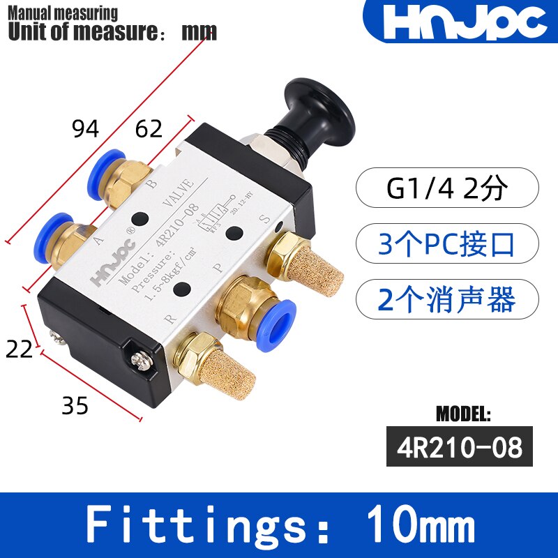 Pneumatische Ventiel 4H210-08 4R210-08 HV-02/03/04 Hendel Bediend Controle Hand Roterende Klep Schakelaar Cilinder Control Fitting: 4R210-08 10mm joint