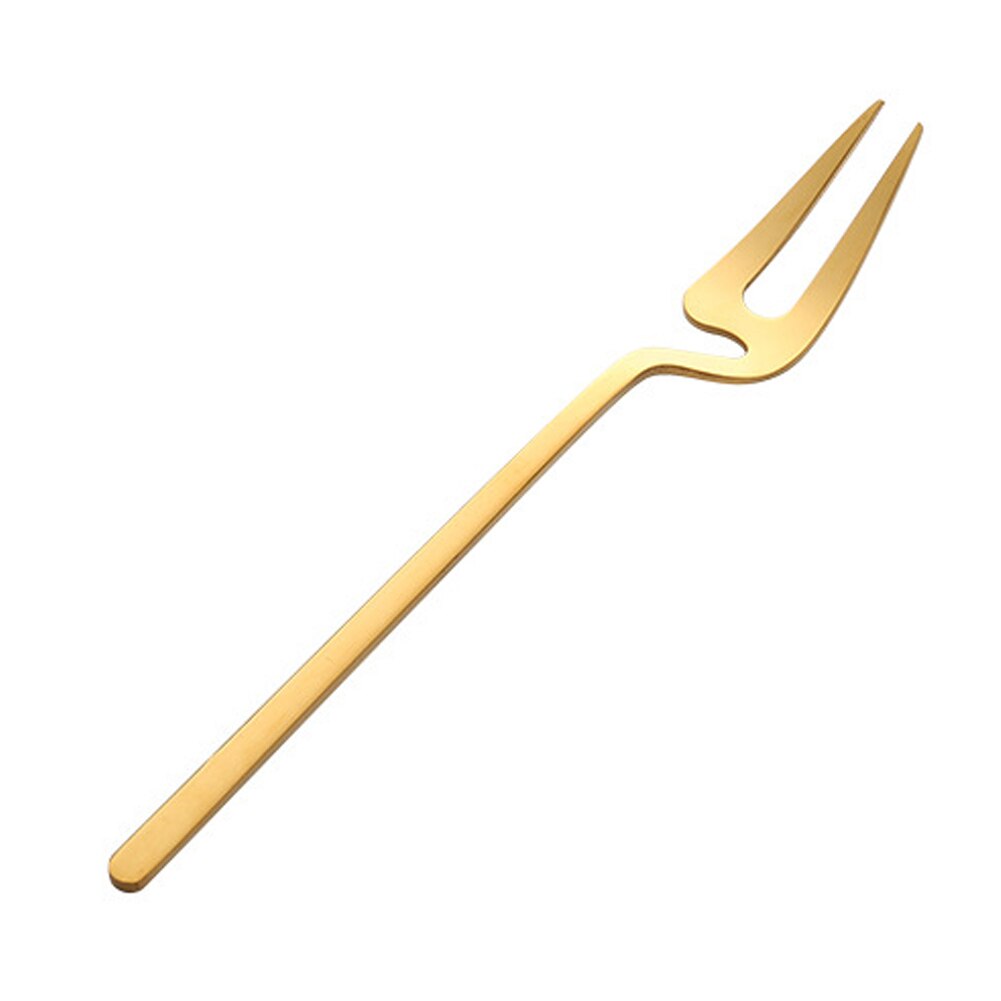 4 Pcs Stainless Steel Coffee Spoon Dessert Fork Long Handle Hanging Wall for Dessert Pizza Cake Steak P7Ding: Gold Fork