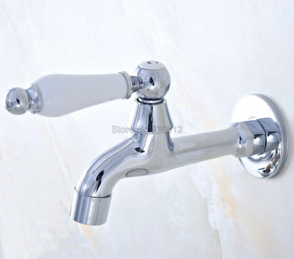 Polished Chrome Brass Wall Mount Ceramic Handle Mop Pool Faucet Laundry Sink Water Taps tav161