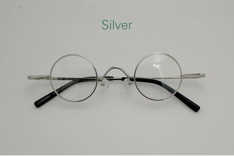 Round adult glasses, very small lens size, gold， black, silver size 36 mm ，Myopia Optical Prescription Glasses: Silver