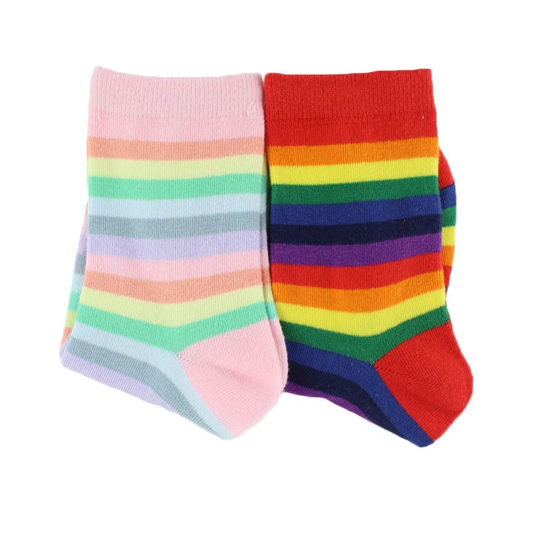 Koreansk stil kvinder afslappet behagelig regnbuestribet kvinder sok harajuku slik farve farverige dejlige sokker