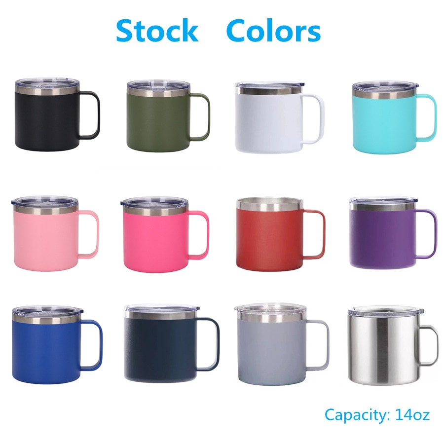 Vaso de Leche de acero inoxidable de 14oz, tazas de doble pared con aislamiento al vacío, vaso de vino de Metal con asas y tapas, taza de café deportiva