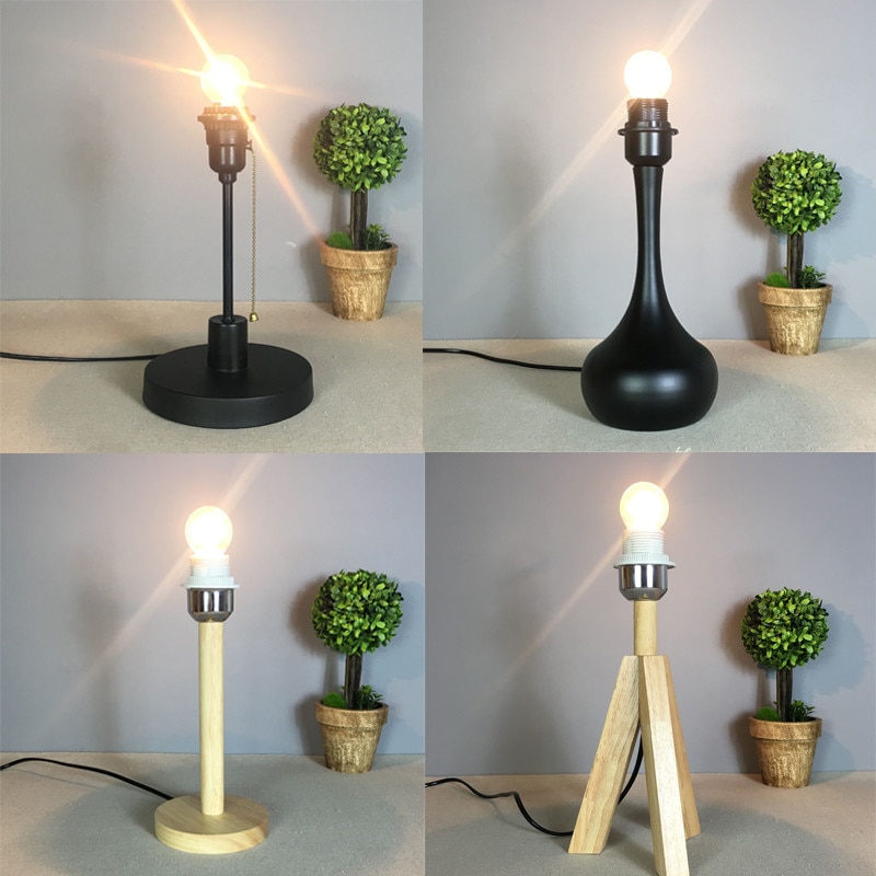 Support de lampe de Table en bois massif socle noir et blanc E27 support de lampe salon chambre chevet moderne Simple paquet de lampe de Table