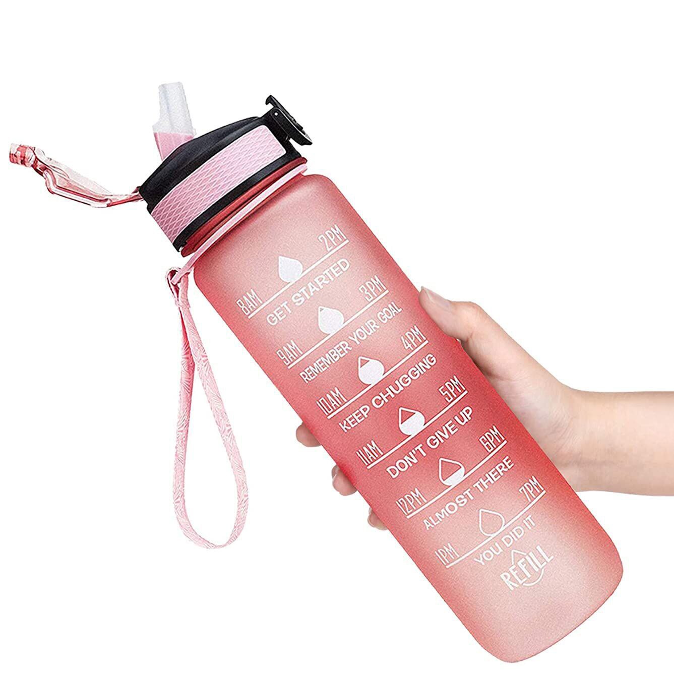 Botella de agua deportiva con pajita, vaso esmerilado sin BPA, a prueba de fugas, para deportes al aire libre, 1 Litro: Pink