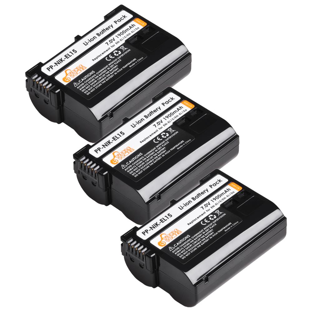 Batería de cámara EN-EL15 EN EL15 EL15A, 3 uds., 1900mAh, Cargador USB LED + para Nikon D500 D600 D610 D750 D7000 D800 D850 D810: 3 battery